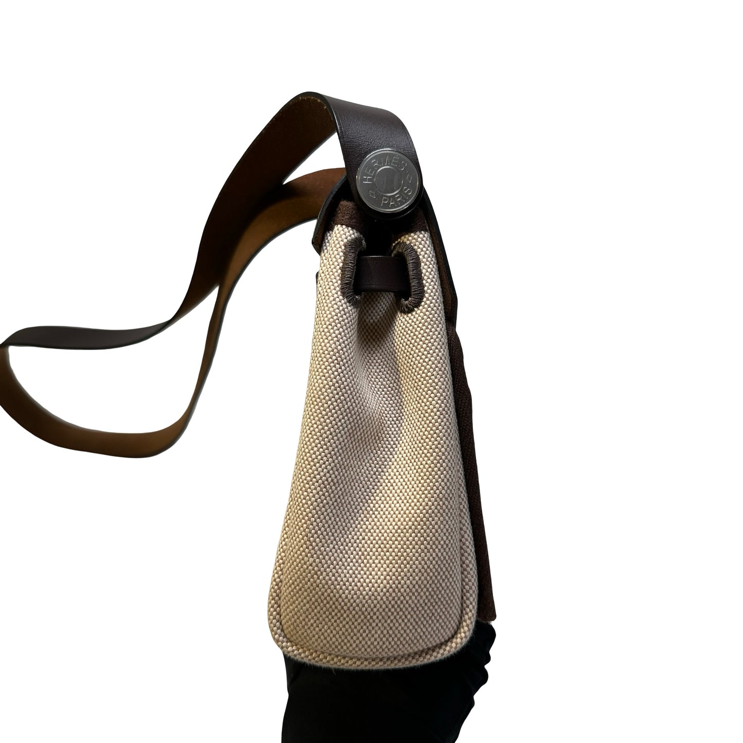 Used HERMES Canvas Leather Mini Herbag Handbag Beige Brown