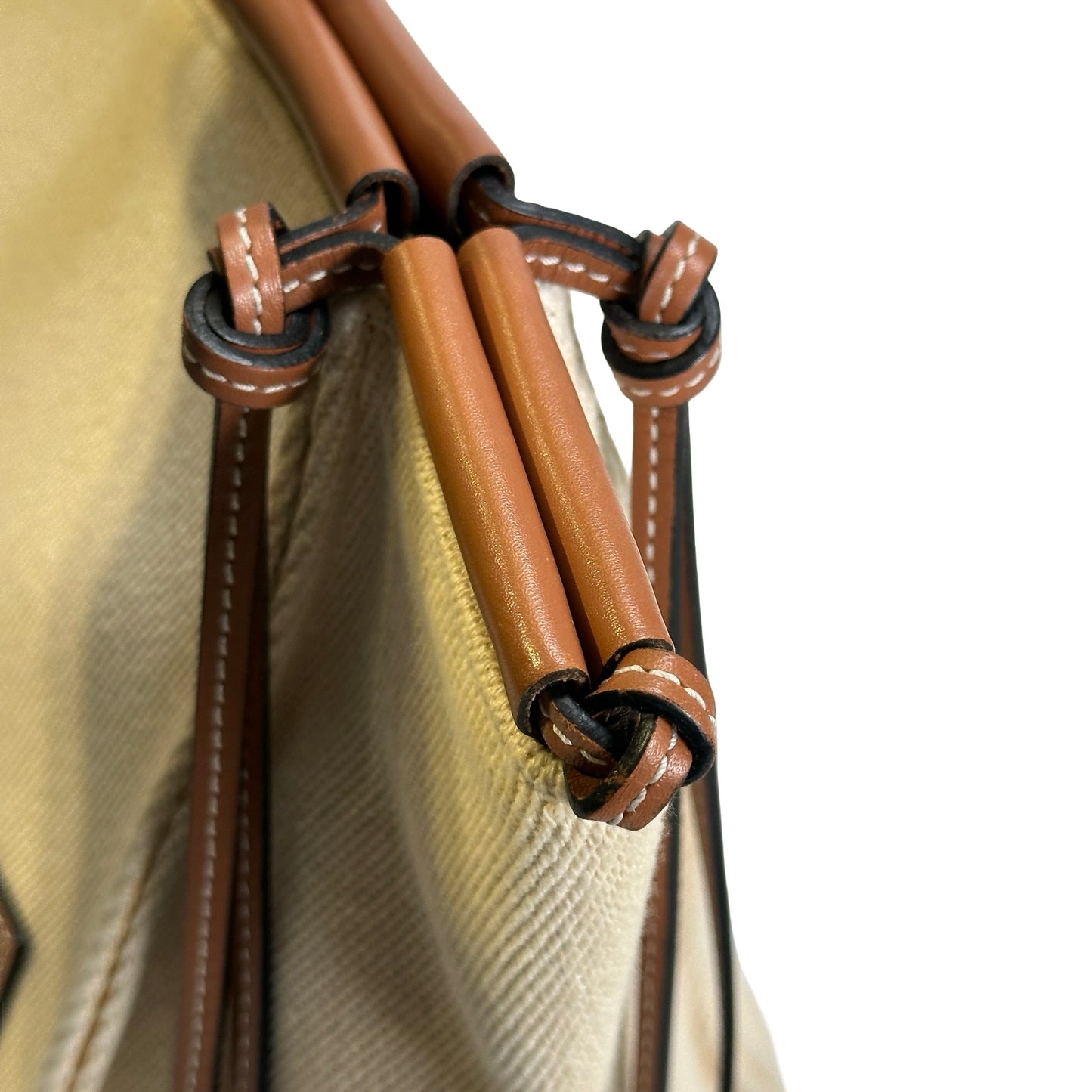 Used LOEWE Canvas Calfskin Cushion Tote Bag Ecru Tan
