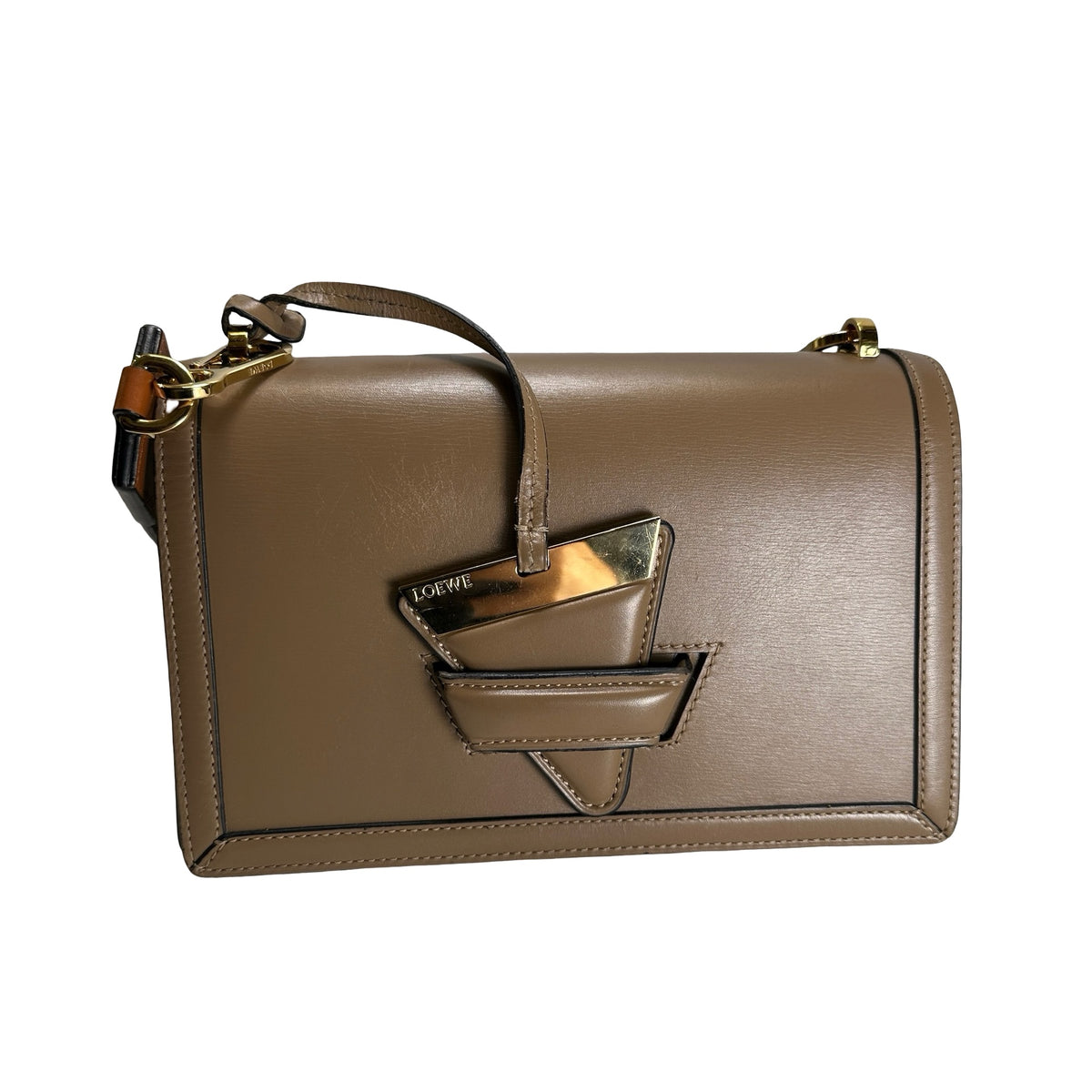 Used LOEWE Calfskin Barcelona Crossbody Bag Brown GH