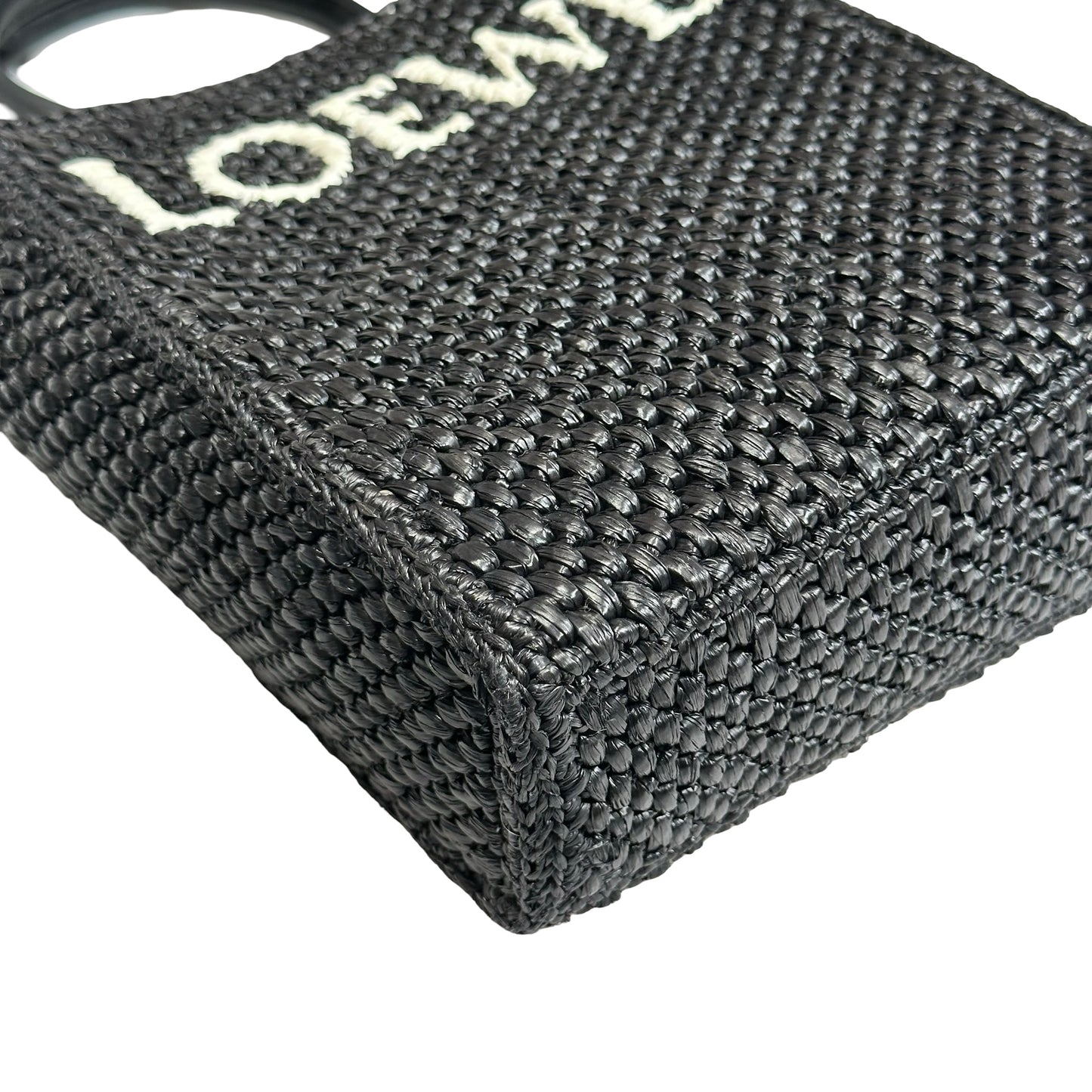 Used LOEWE Raffia A5 Tote Cross Body Bag Black