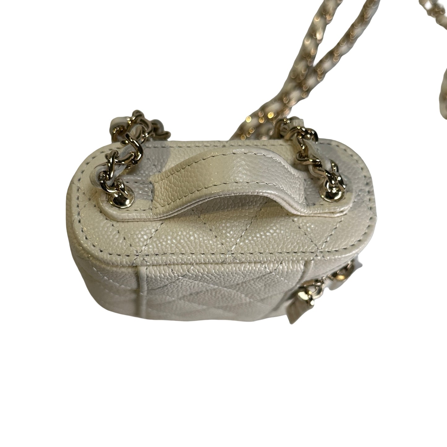 Used CHANEL Quilted Caviar Small Vanity Case with Chain Vanity case White