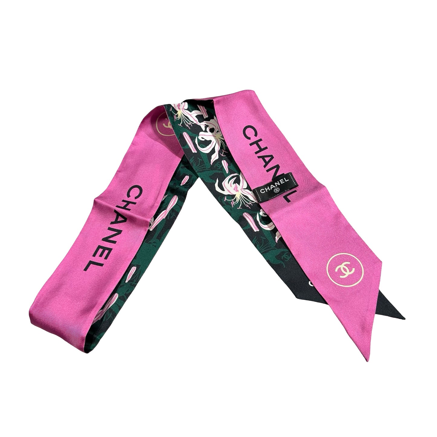 Unused Chanel Silk Scarf Green Pink White