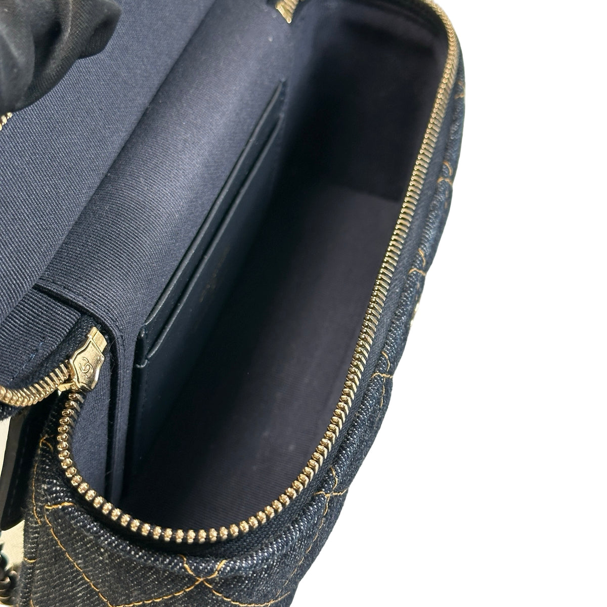 Used CHANEL Quilted Denim Denim Vanity Bag Vanity case Blue
