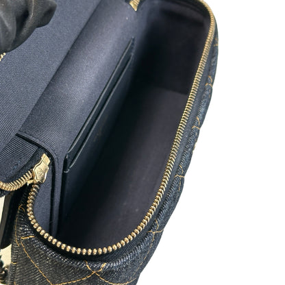 Used CHANEL Quilted Denim Denim Vanity Bag Vanity case Blue