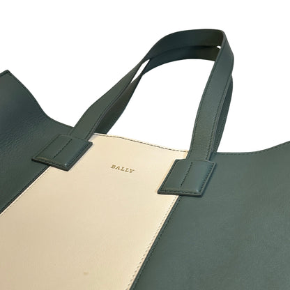 Used BALLY Leather Colorblock Tote Bag Tote Bag Dark Green Beige