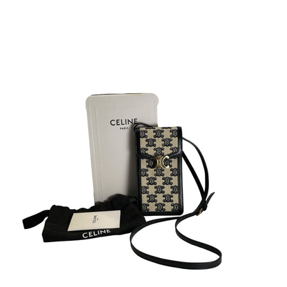 Used CELINE Triomphe Triomphe Phone Bag Beige Black