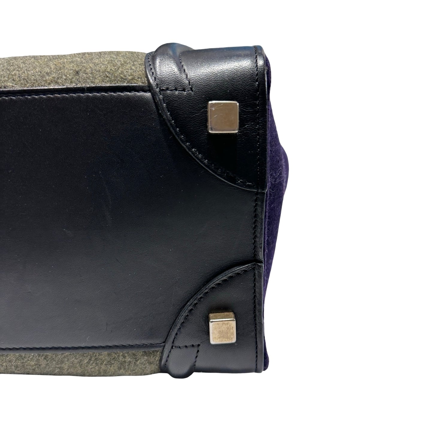 Used CÉLINE Calfskin Leather LUGGAGE Handbag GREEN PURPLE Black GHW