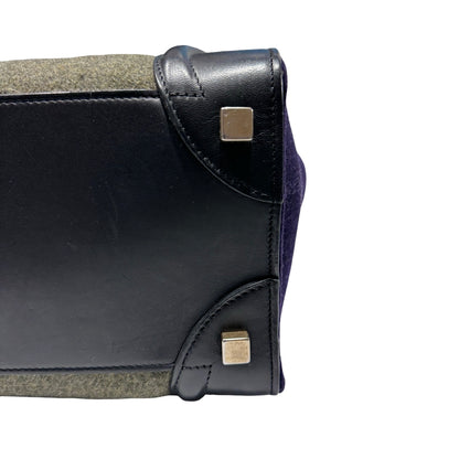 Used CÉLINE Calfskin Leather LUGGAGE Handbag GREEN PURPLE Black GHW