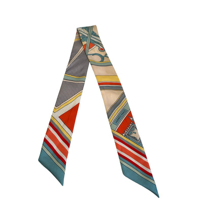 Used HERMES Abstract Stripes Dots Twilly Twilly Grey Red Blue Yellow