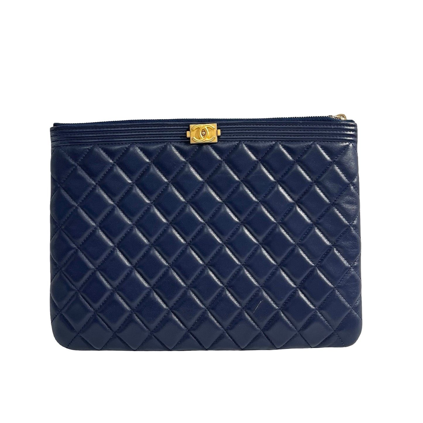 Used CHANEL Quilted Leather Boy Chanel Pouch Pouch Navy