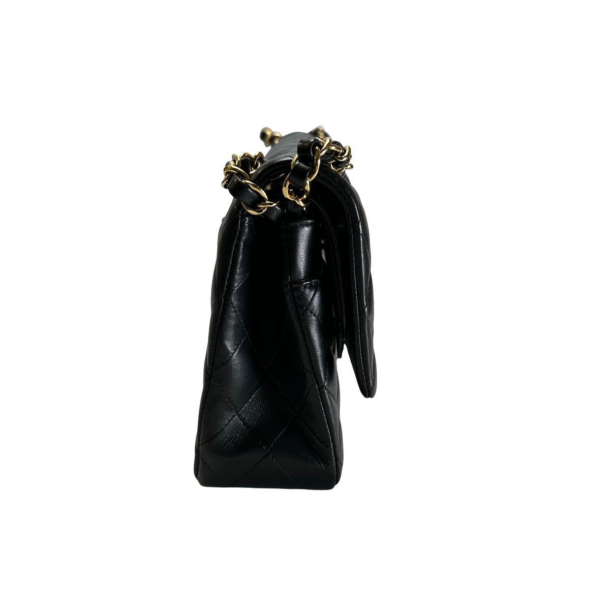Used CHANEL Quilted Lambskin Classic Flap Chain Shoulder Bag Black Gold