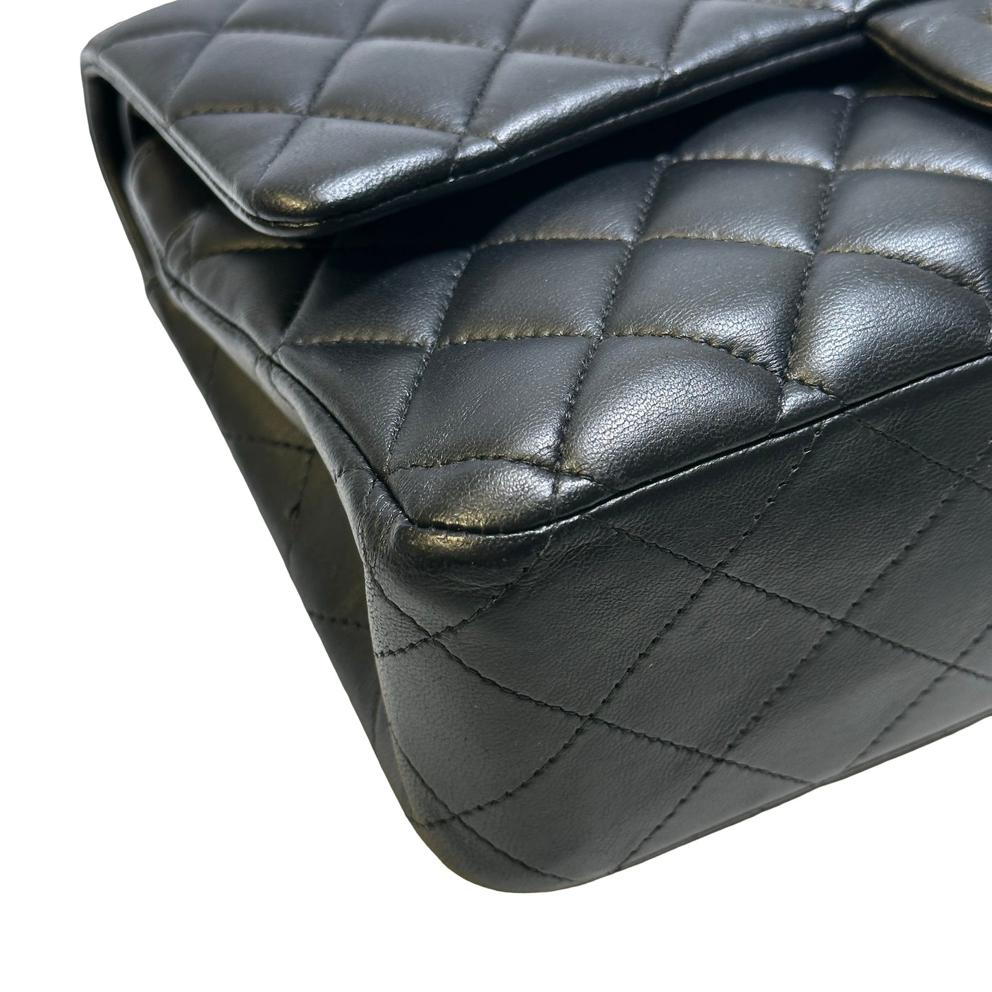 Used CHANEL Quilted Lambskin Classic Flap Chain Shoulder Bag Black Gold