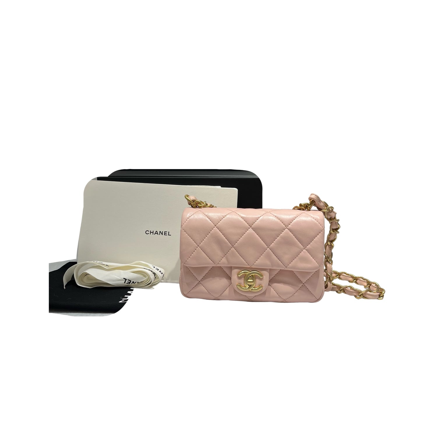 Unused CHANEL Flap Cross Body Bag Pink GHW