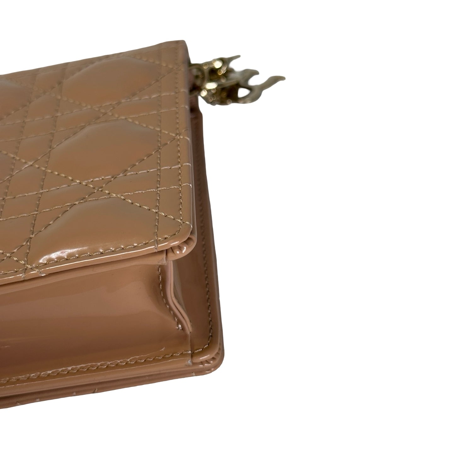 Used DIOR Cannage Patent Leather Cannage Long wallet Beige