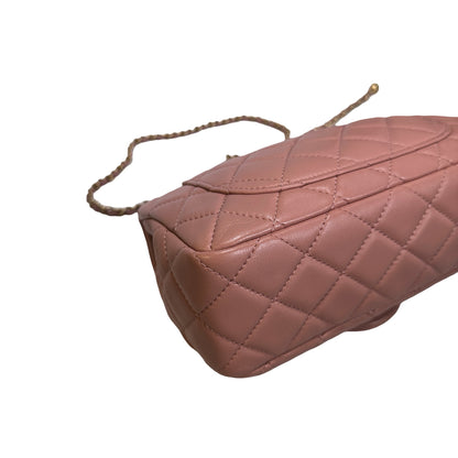 Used CHANEL Diamond Quilted Lambskin Mini Rectangular Flap Chain Shoulder Bag Pink