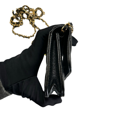 Used CHANEL Caviar Quilted Mini Flap Bag Chain Shoulder Bag Black Gold hardware