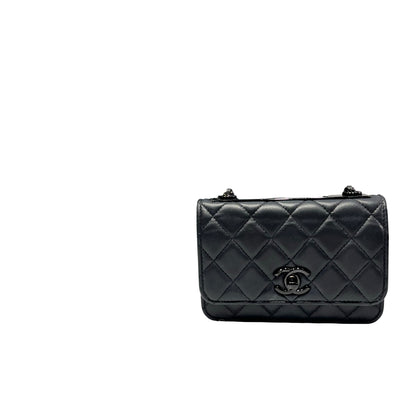 Used CHANEL Calfskin Leather MINI WOC Cross Body Bag Black