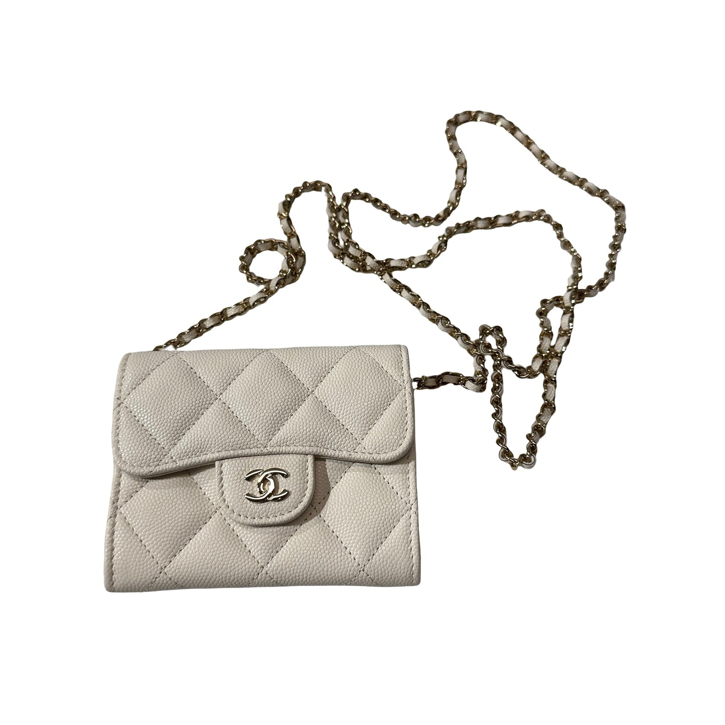 Used CHANEL Calfskin Leather MINI Cross Body Bag PHW White