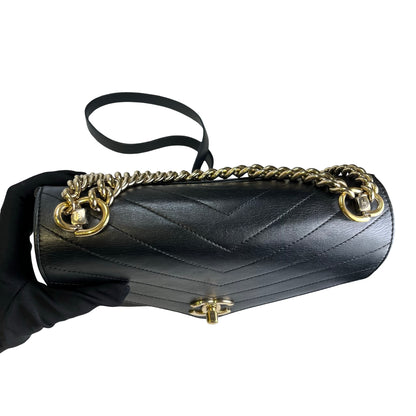 Used CHANEL Calf skin Chevron Top Handle Bag Shoulder Bag Black GHW