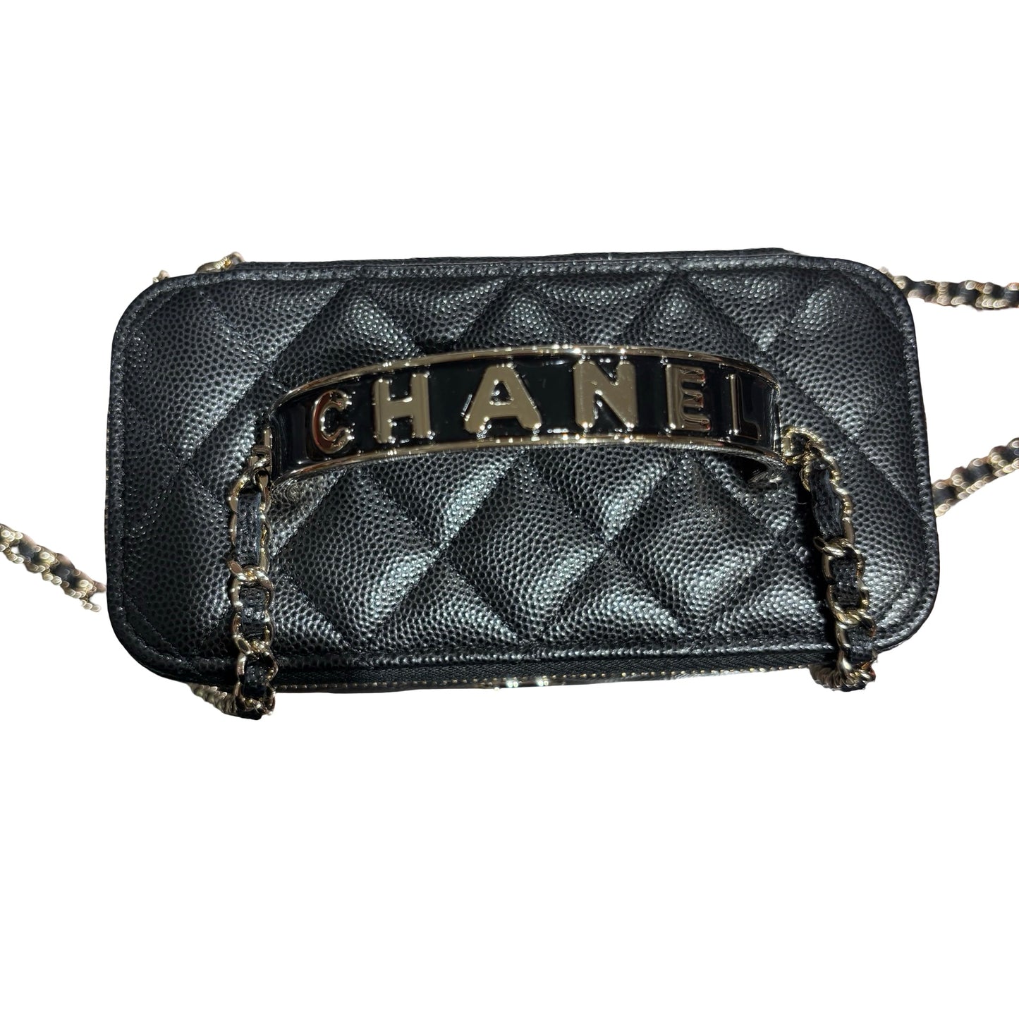 New CHANEL Vanity Case With Handle Clutch Black PHW