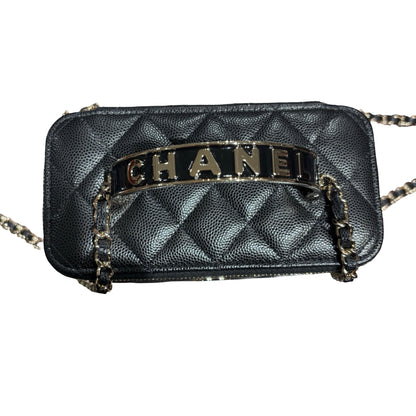 New CHANEL Vanity Case With Handle Clutch Black PHW