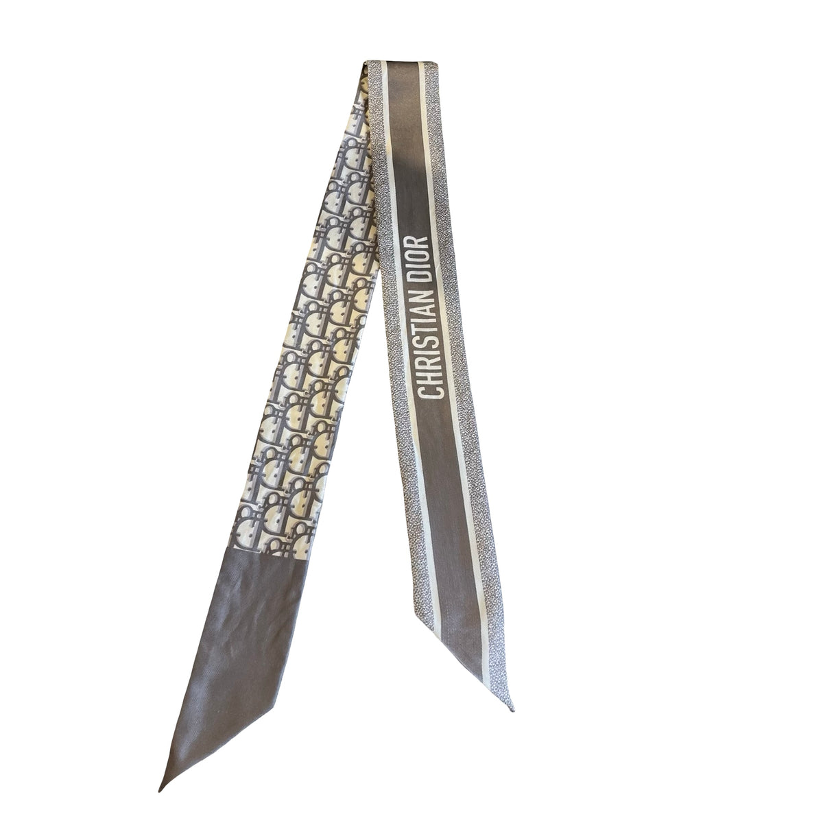 DIOR Oblique Mitzah Scarf Twilly Grey White