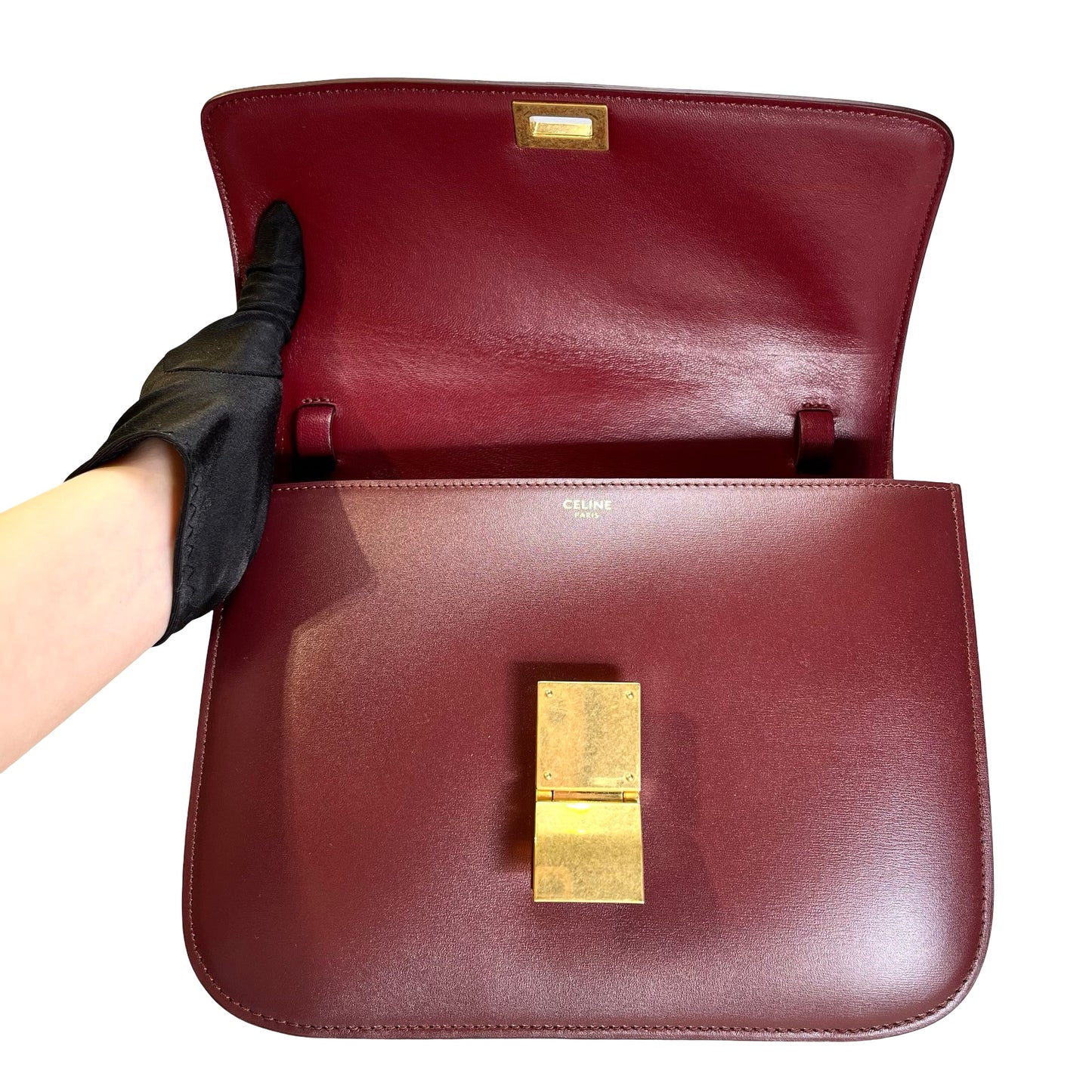 Used CELINE Solid Classic Box Bag Shoulder Bag Burgundy GHW