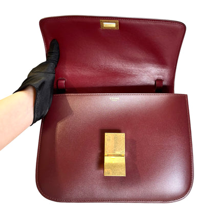 Used CELINE Solid Classic Box Bag Shoulder Bag Burgundy GHW