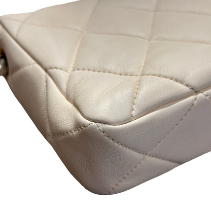 Used CHANEL 23S HEART CLASSIC FLAP Cross Body Bag White GHW