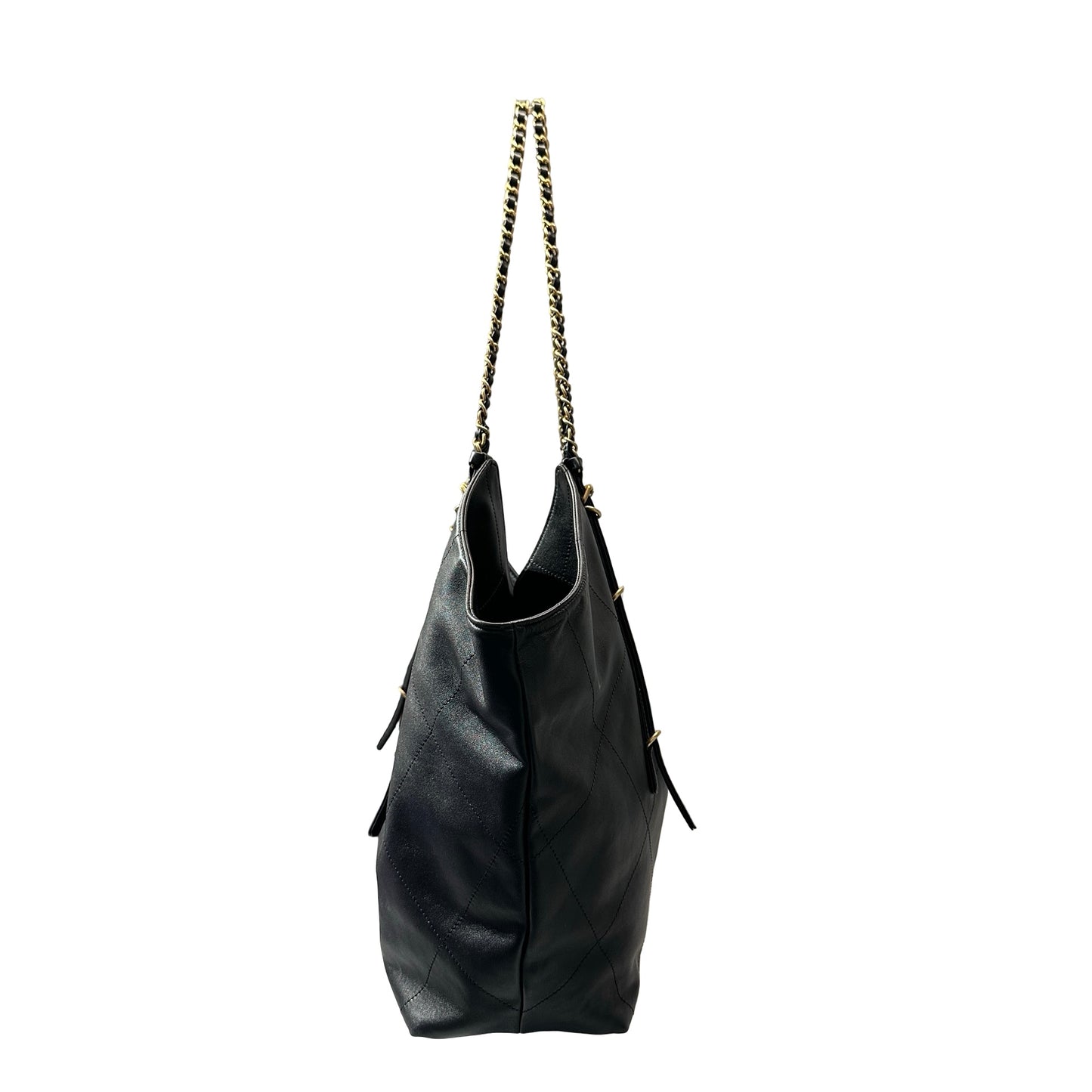 Used CHANEL Calfskin Leather New Chanel MAXI TOTE Shoulder Black GHW