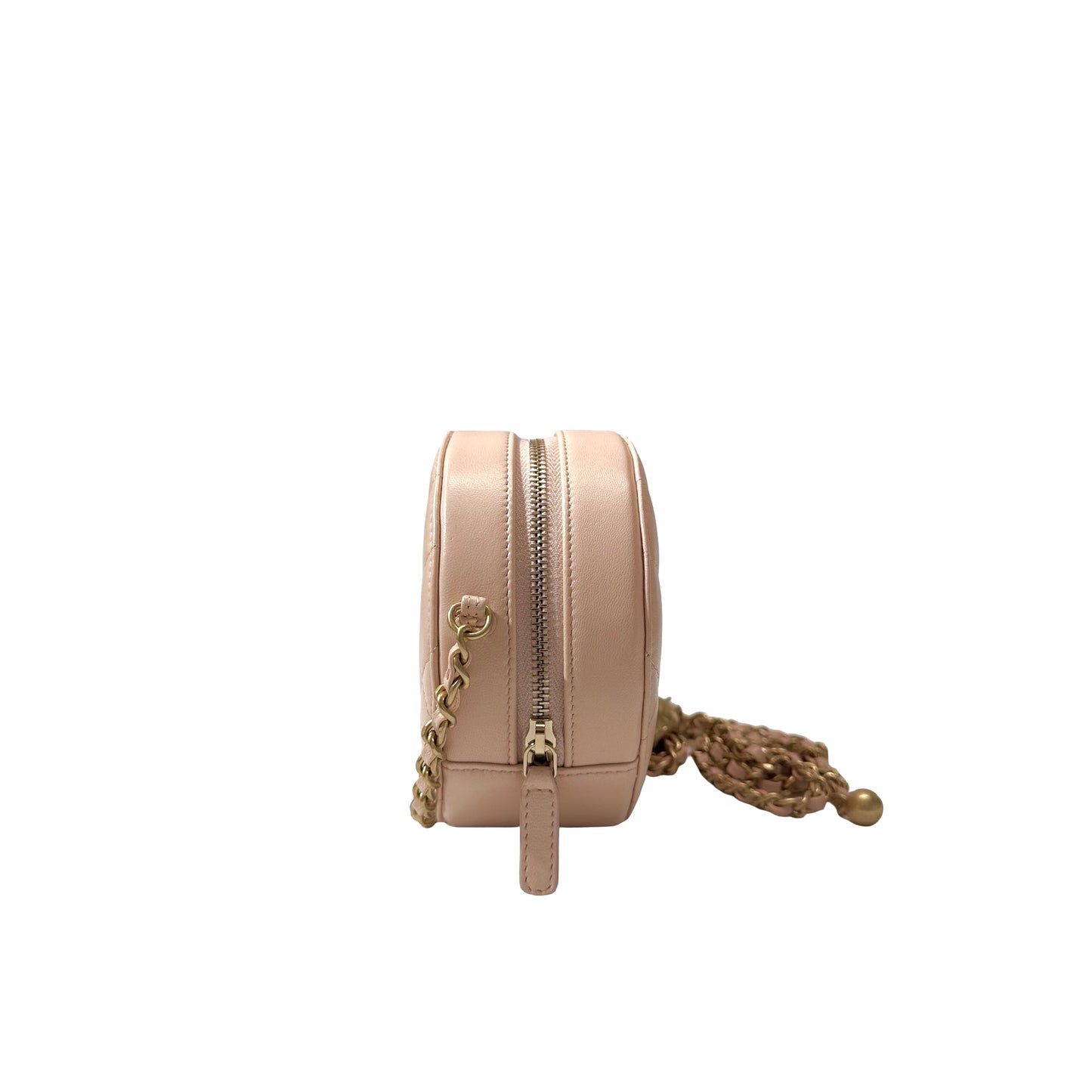 Used CHANEL Lambskin Leather Chain with Gold Ball Cross Body Bag Pink GHW