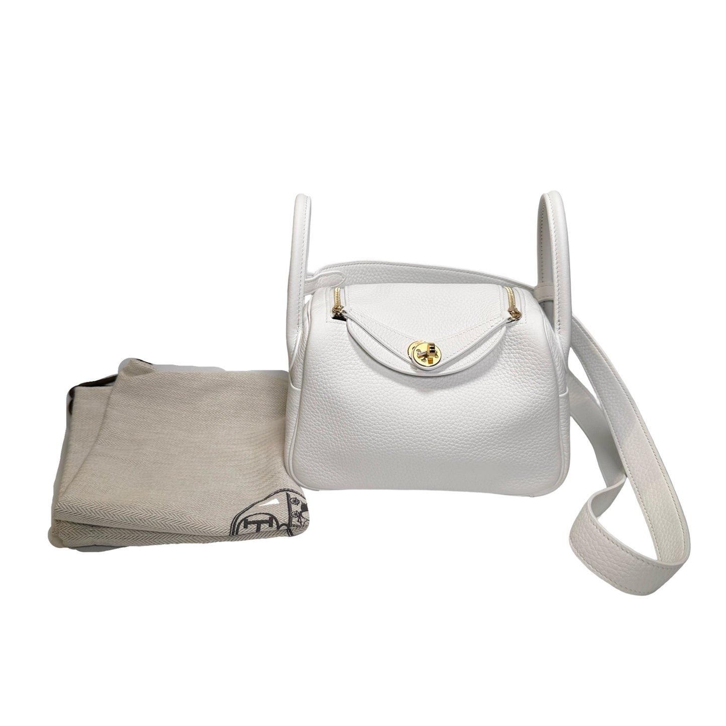 Used HERMES Clemence Leather Mini Lindy Cross body bag White GHW