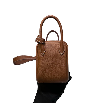 Used HERMÈS Clemence leather Taurillion Mini Lindy Shoulder Bag Gold (37) PHW
