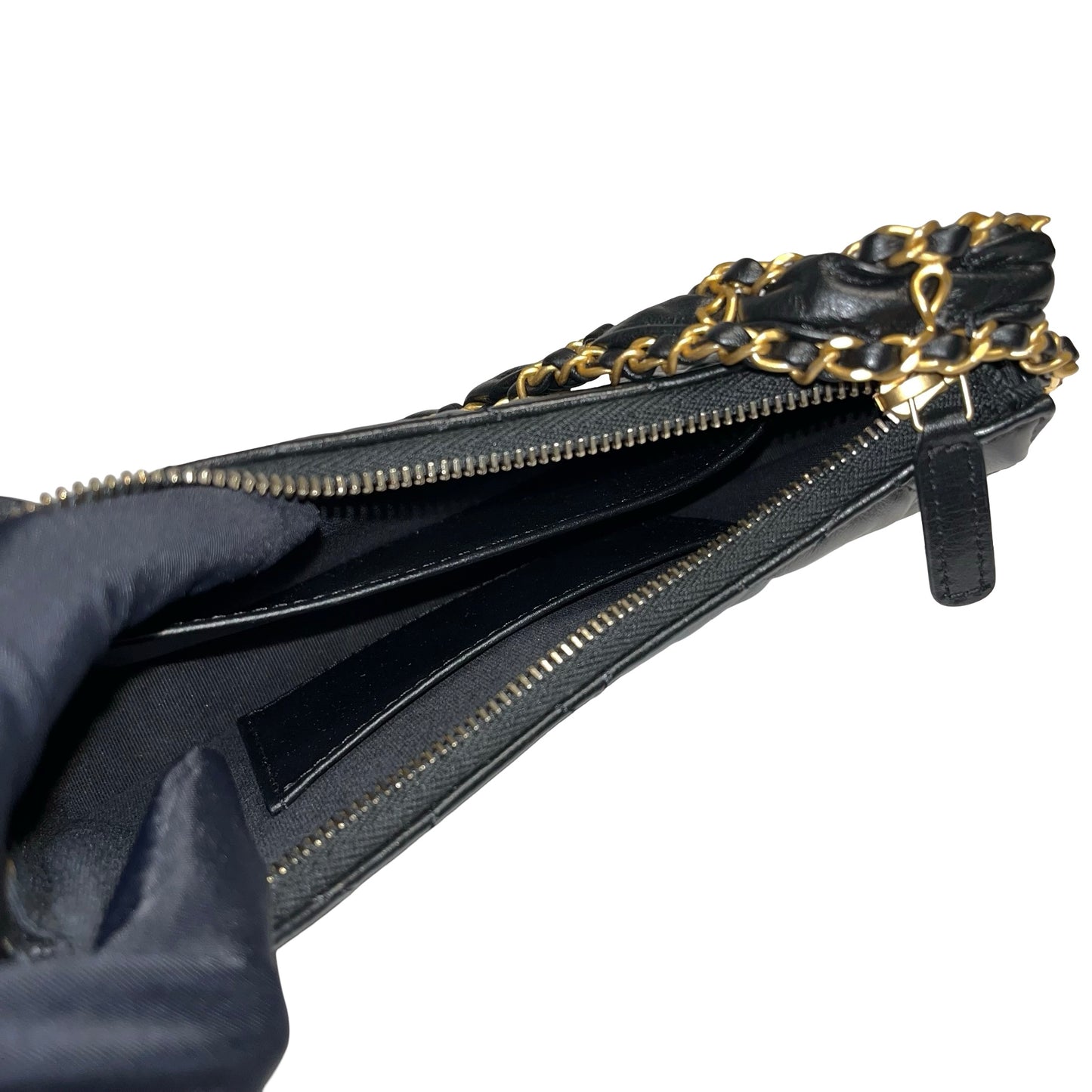 CHANEL SHOULDER POUCH BLACK CALFSKIN GHW [3000630]