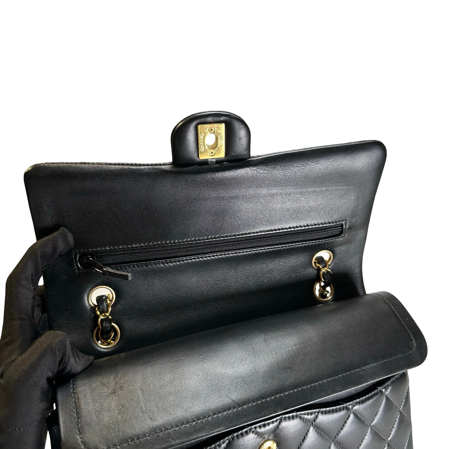 Used CHANEL Quilted Lambskin CF25 Shoulder Bag Black Gold