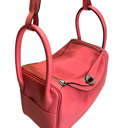Used HERMES Leather Lindy Handbag Pink