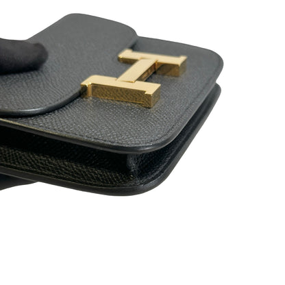 Used HERMES Epsom Constance Slim Wallet Black Gold