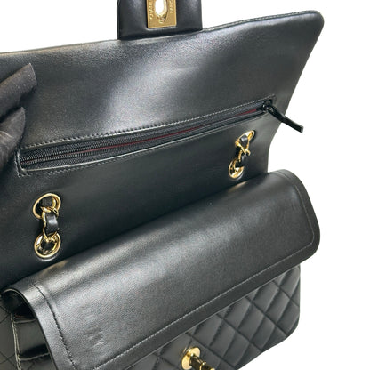 Used CHANEL Quilted Lambskin Classic Flap 25 Chain Shoulder Bag Black Gold