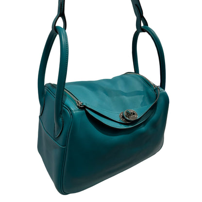 Used HERMES Swift Lindy Handbag Green PHW