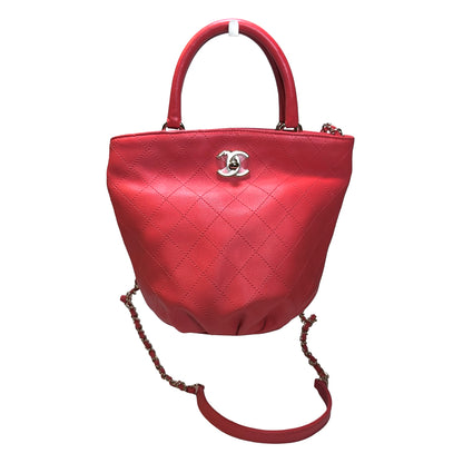 Used Chanel Lambskin Leather Bucket Bag Red PHW