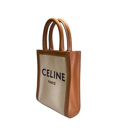 Used CELINE Canvas Calfskin Mini Vertical Cabas Tote Bag Natural Tan GHW