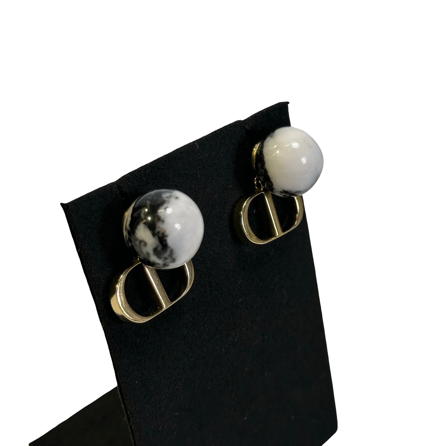 Used DIOR Tribales Earrings Black White Gold