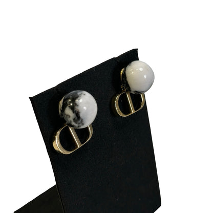 Used DIOR Tribales Earrings Black White Gold