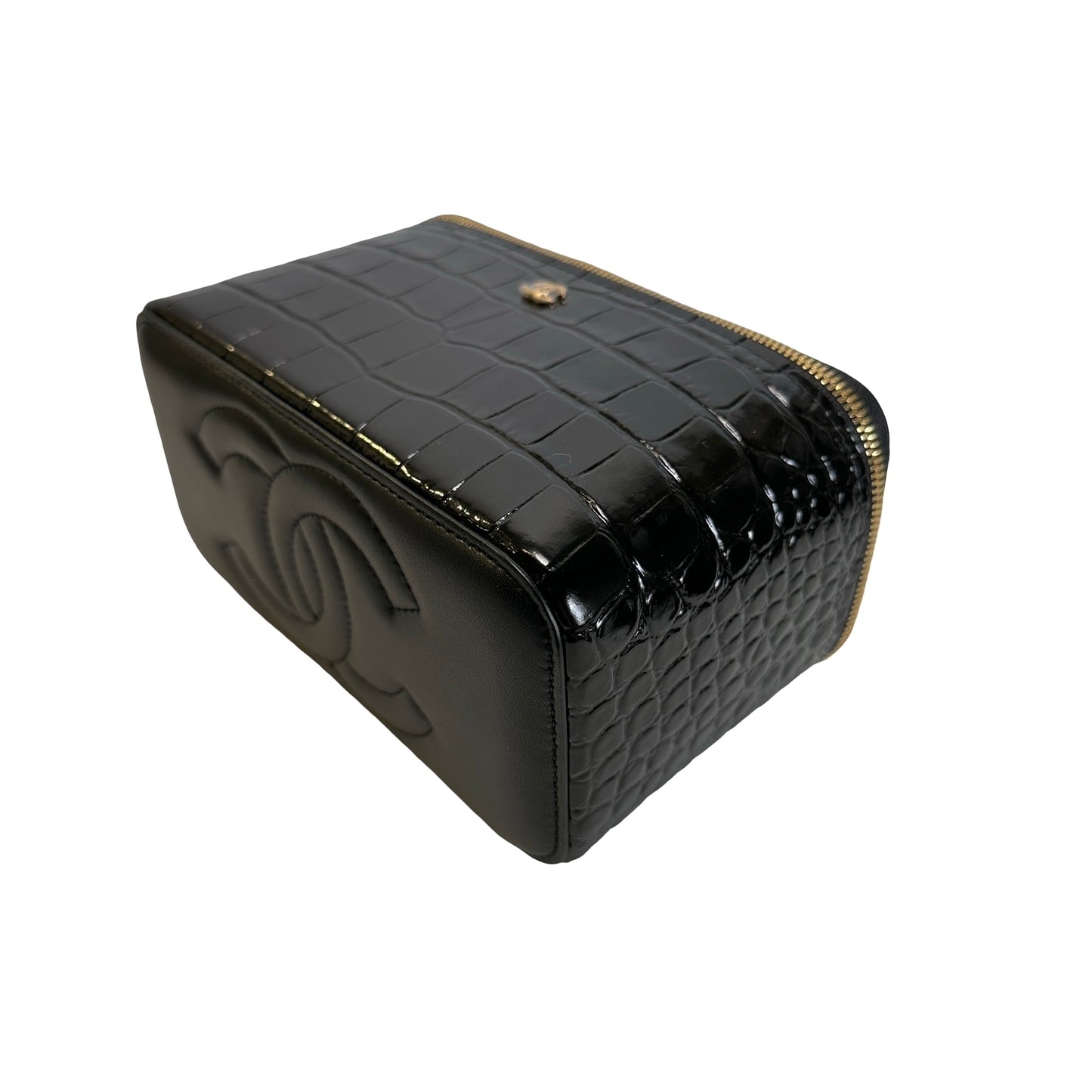 Brand New CHANEL Croc-embossed Vanity case Vanity case Black Gold hardware