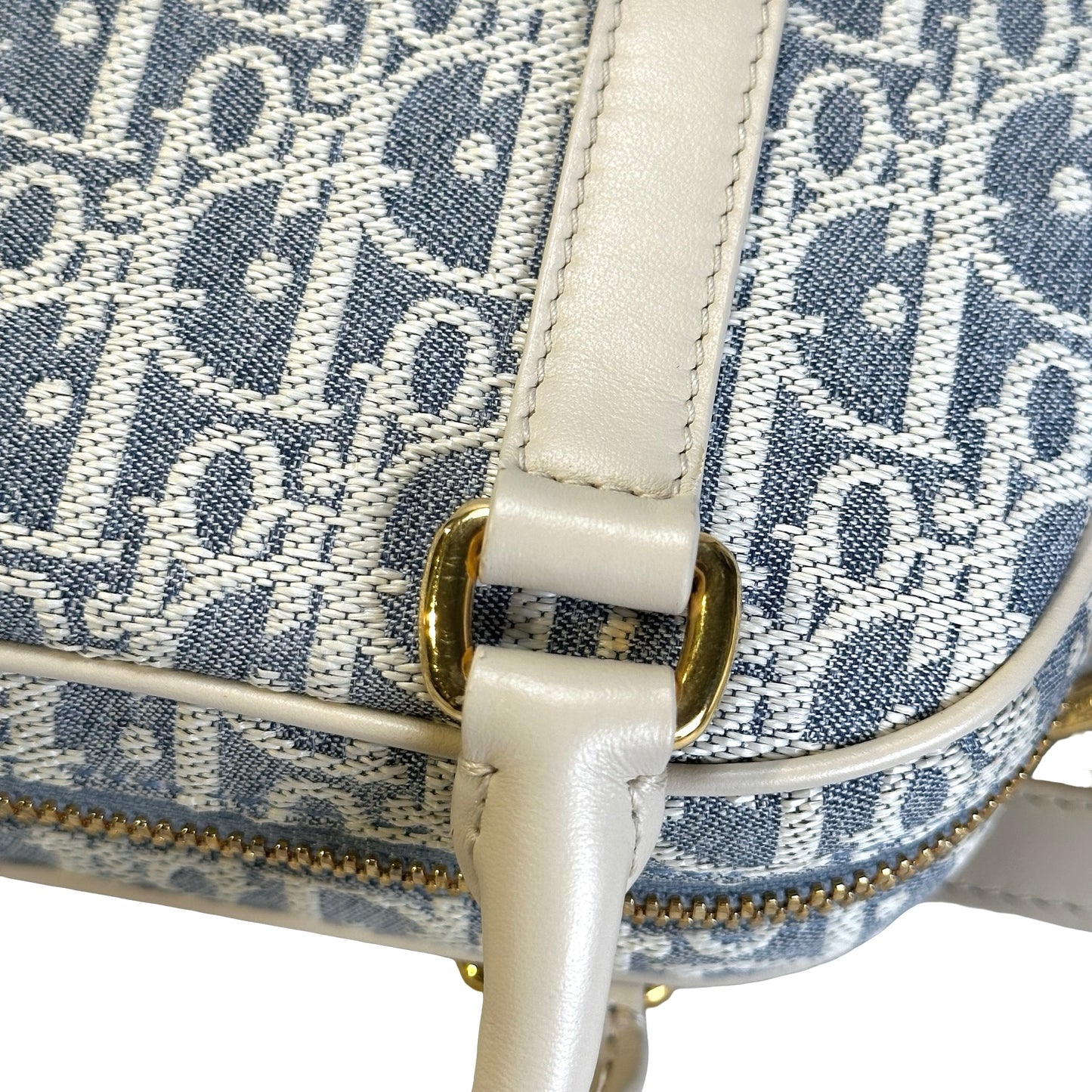Used CHRISTIAN DIOR Oblique Jacquard D-Vibe Bowling Bag Bowling Bag Blue Beige