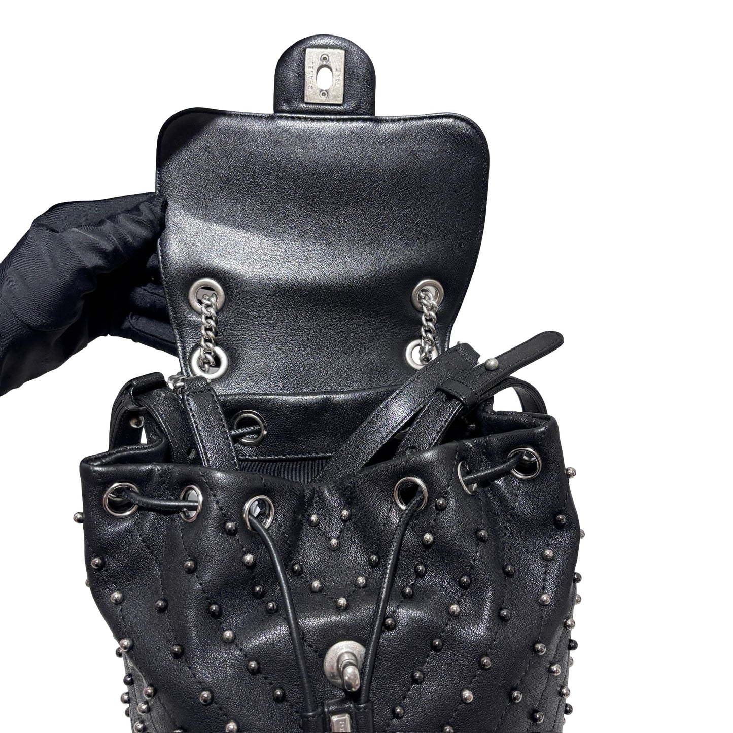Used CHANEL Lambskin Studded Stud Wars Backpack Backpack Black Silver