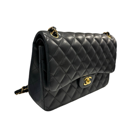 Used CHANEL Lambskin Quilted Jumbo Shoulder Bag Black Gold