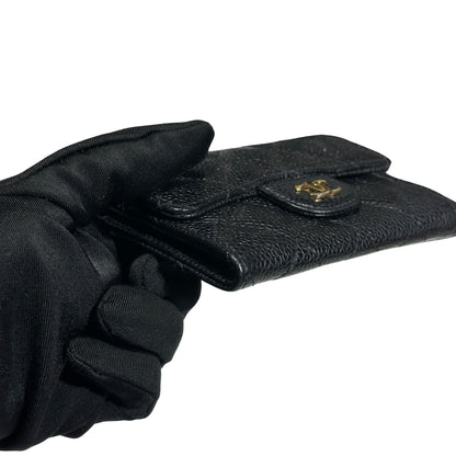 Used CHANEL Caviar Leather Card Holder Card Holder Black GHW