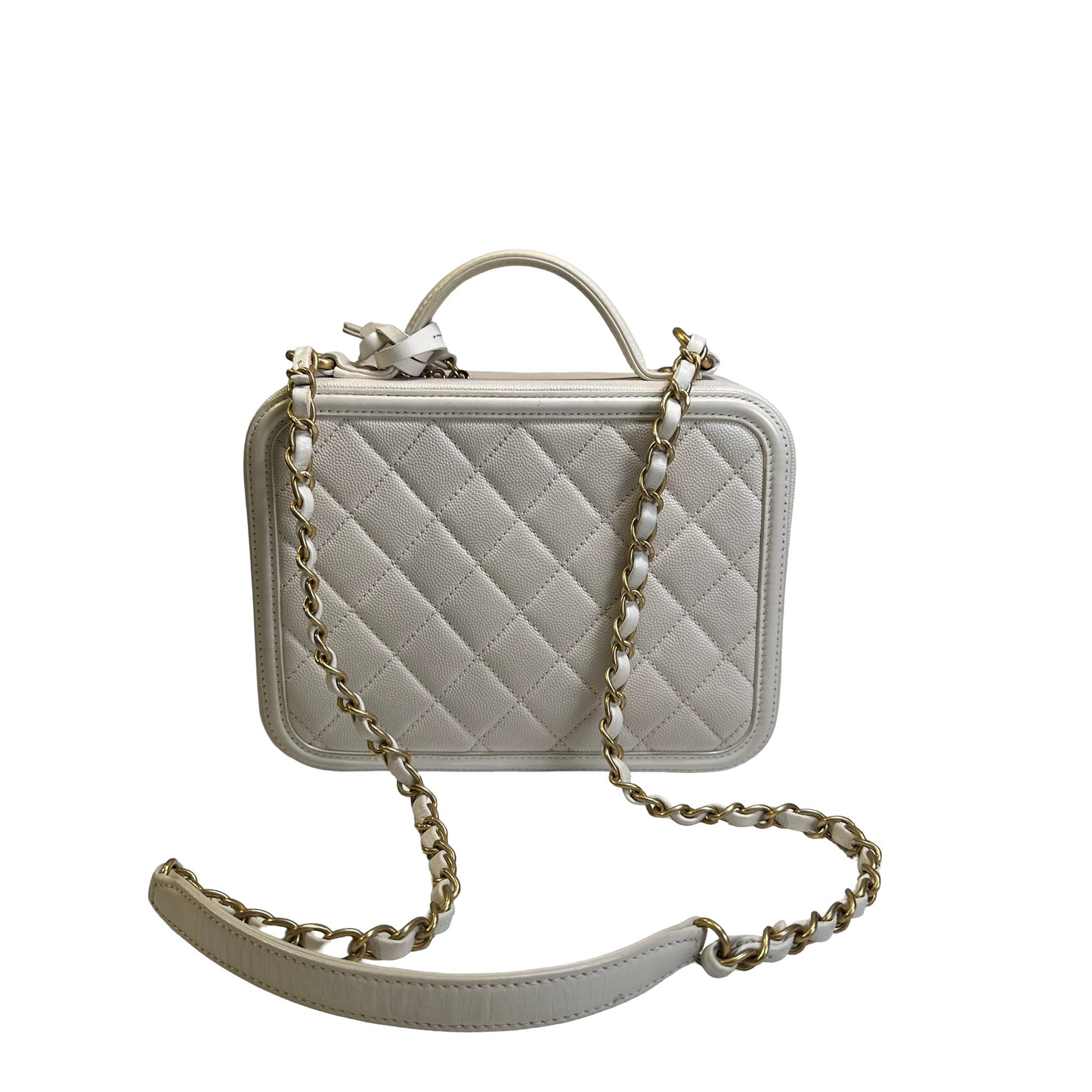 Used CHANEL Quilted Caviar Vanity Case Vanity case White