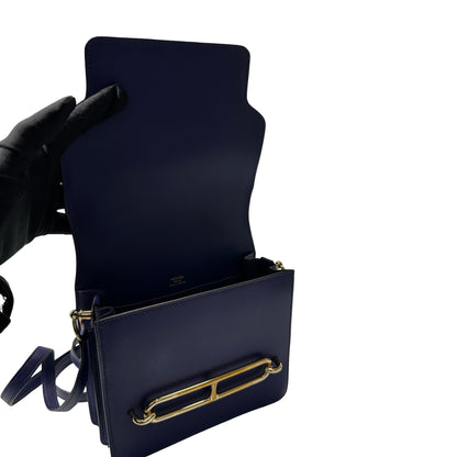 Used HERMÈS Allegro Calfskin MINI ROULIS Shoulder Bag M3 Bleu Encre GHW